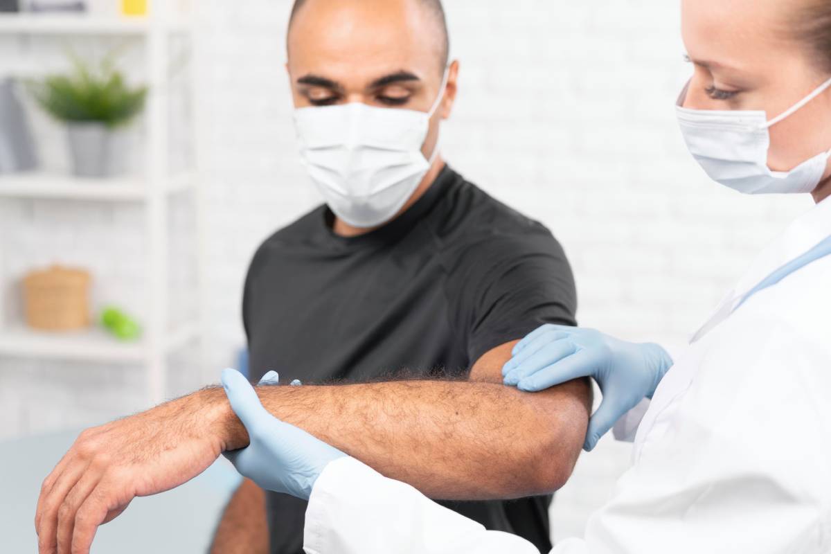 Patient receiving rehabilitation therapy after arriving via non emergency medical transportation